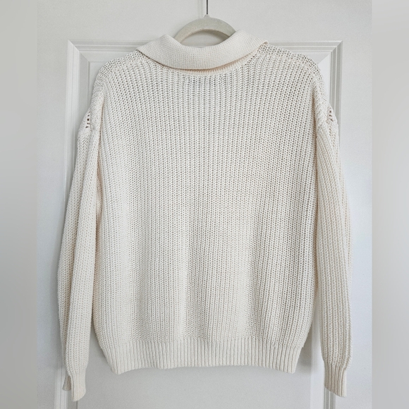 LOFT Cream V-Neck Sweater with Lace Accents - Picture 4 of 9